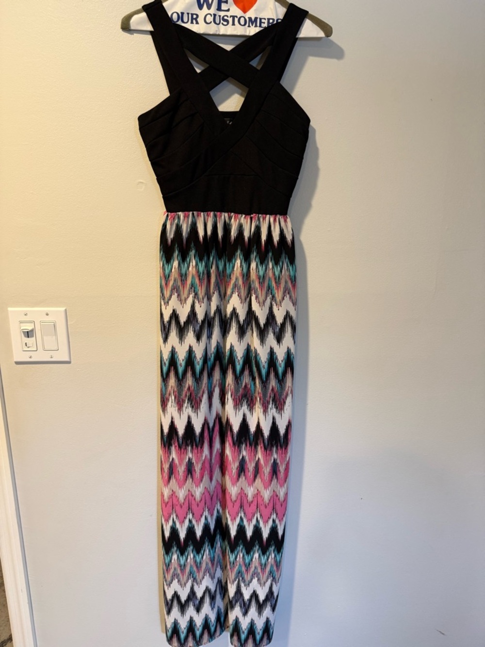Dollcake Black Top Chevron Maxi Dress with Pink and Teal